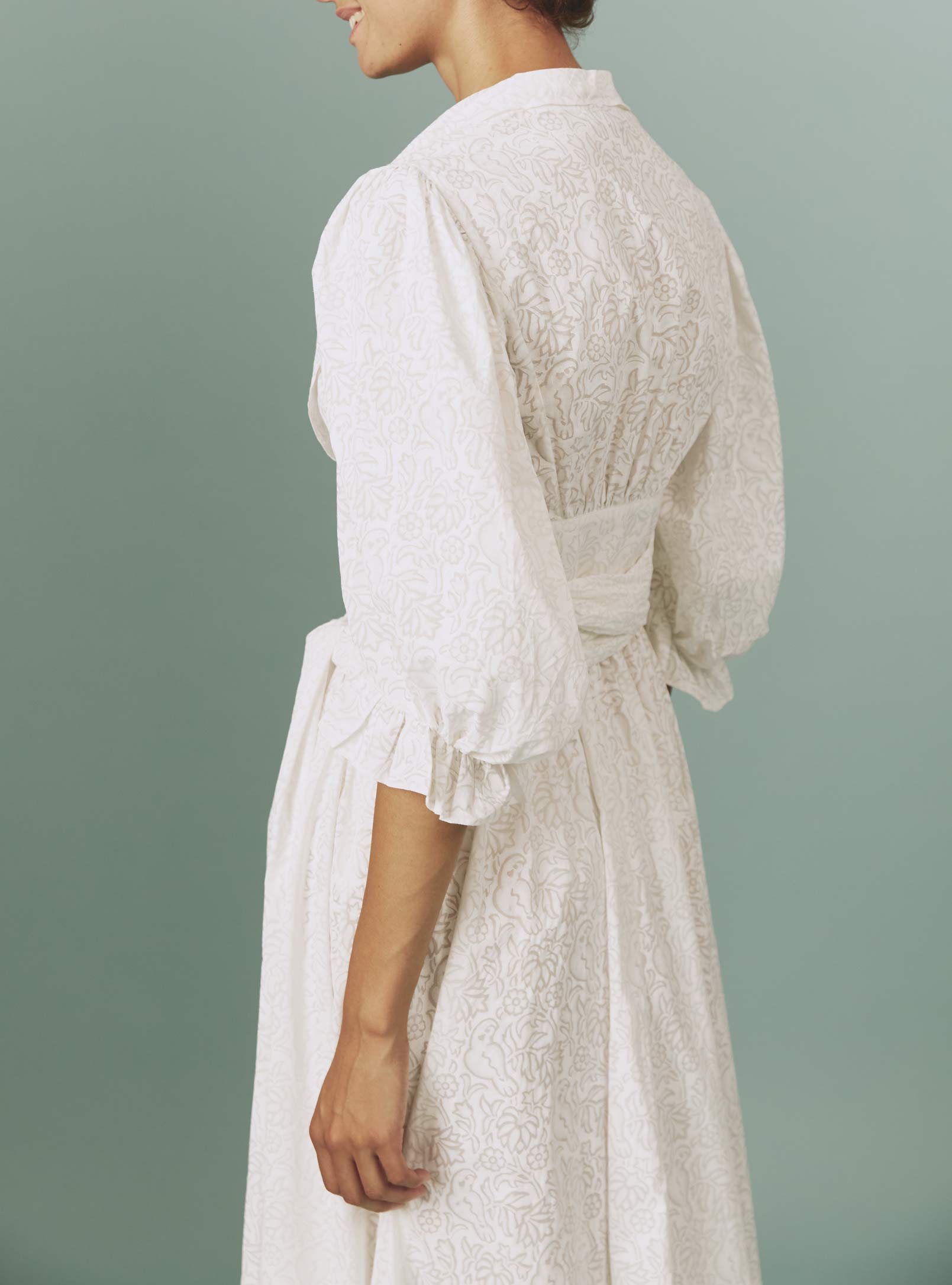 Zorah White Parrot Print Dress by Thierry Colson