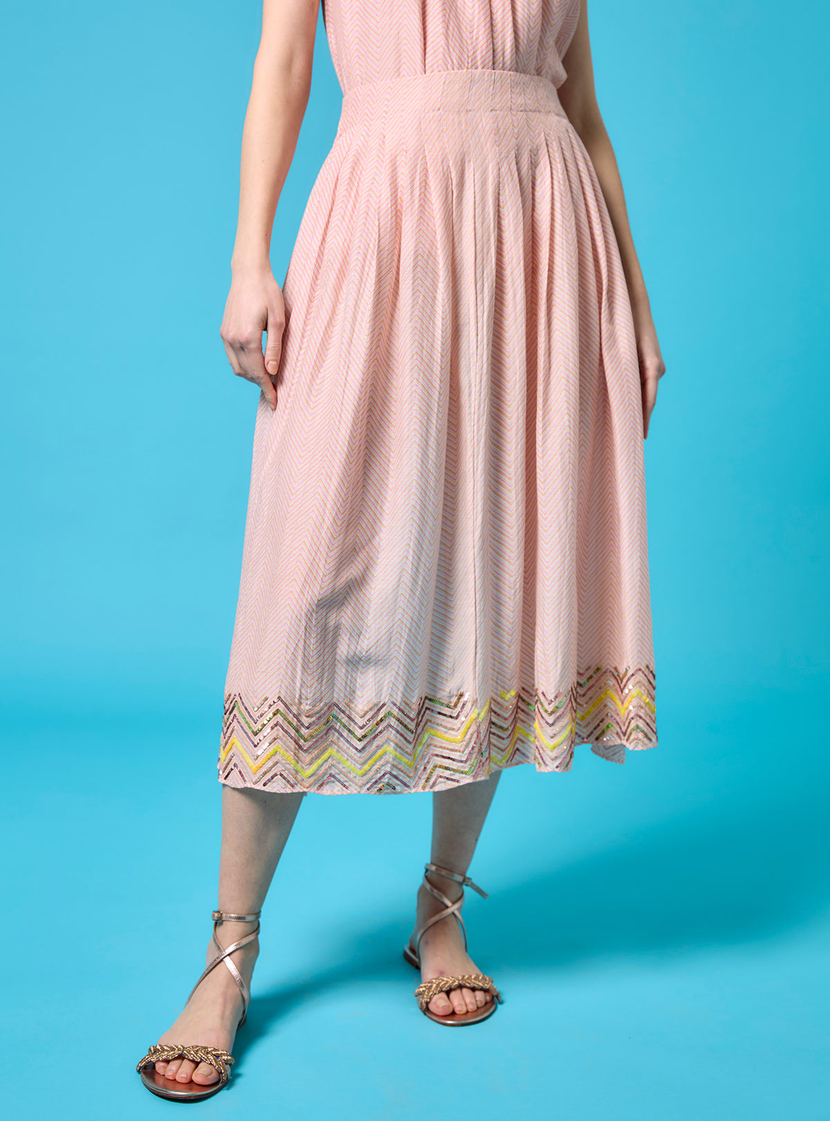 Zouzou Skirt - Glitter Zig-zag Embroidery - Pink