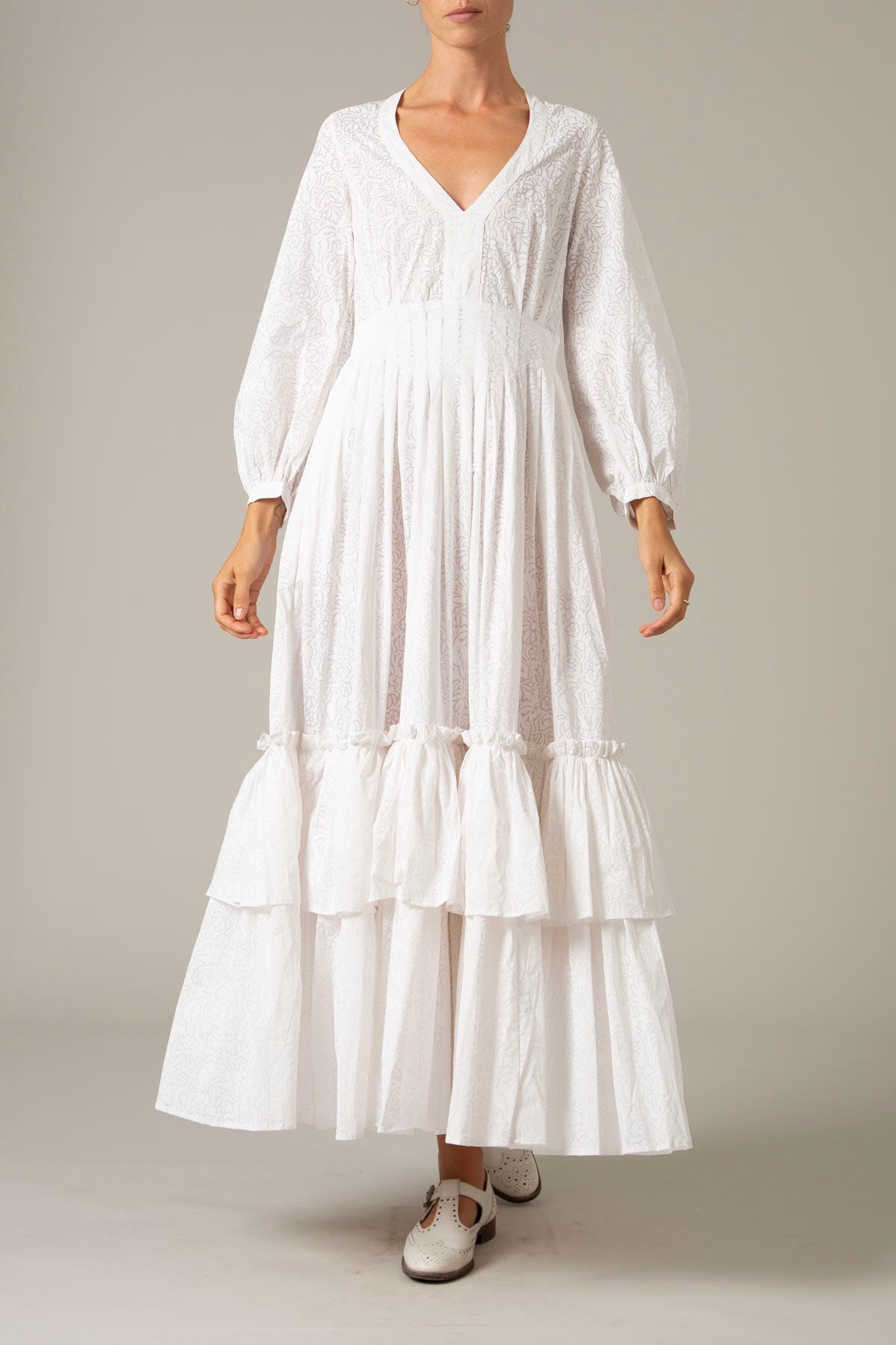 Zorah White Parrot Print Dress by Thierry Colson