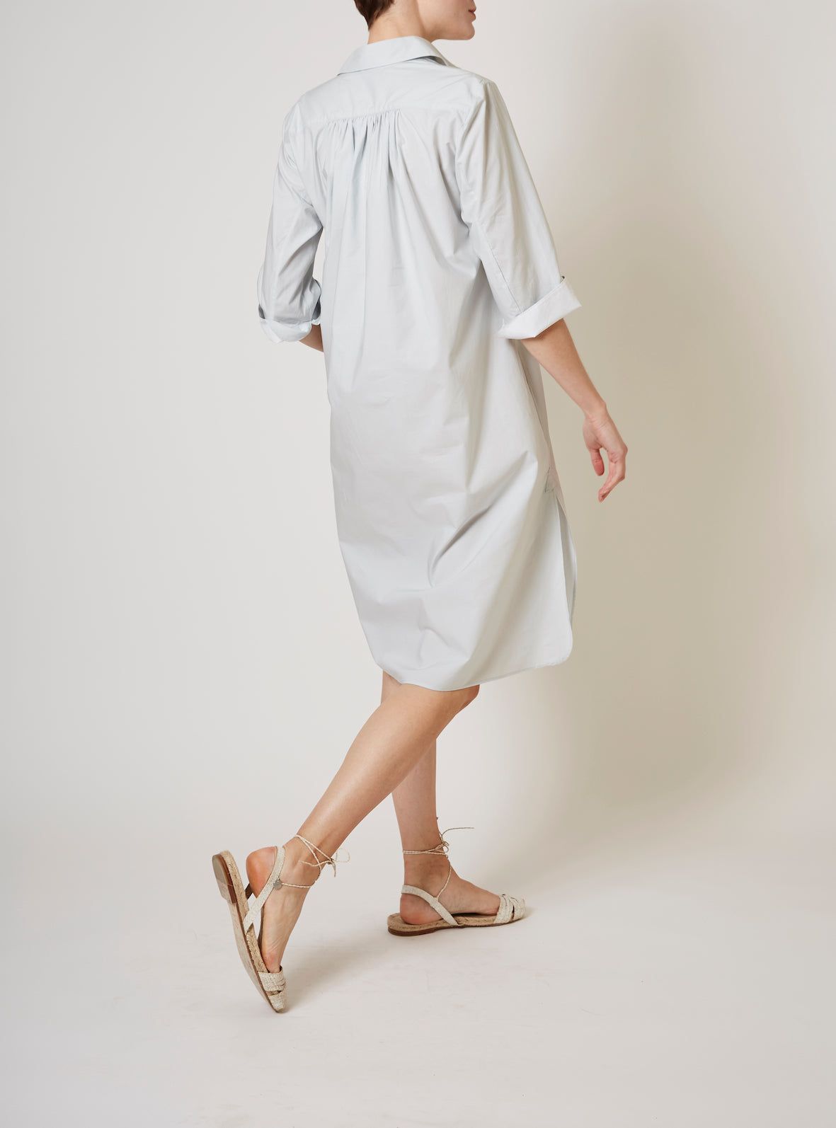 Back view of Angelica Pearl grey shirt Dress by Thierry Colson