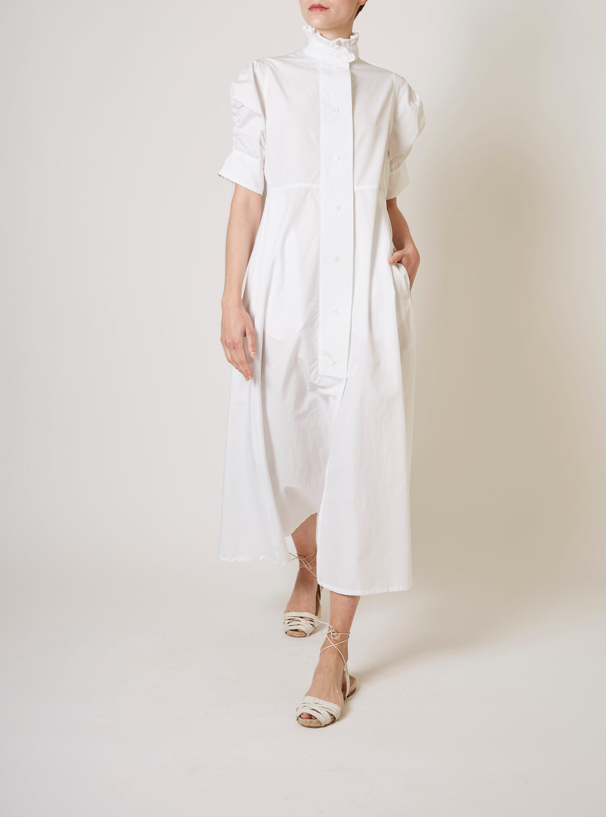 Venetia Plain Poplin White Dress by Thierry Colson