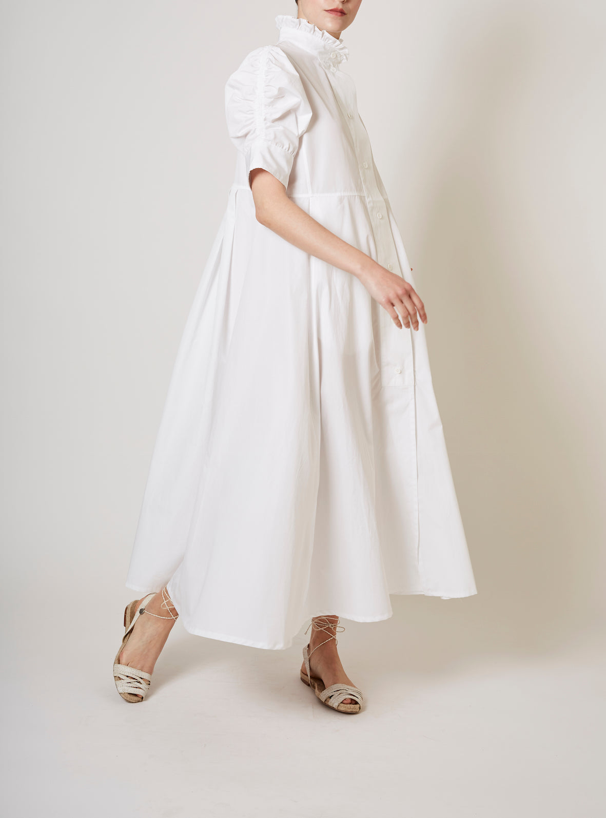 Side view of Venetia Plain Poplin White Dress by Thierry Colson