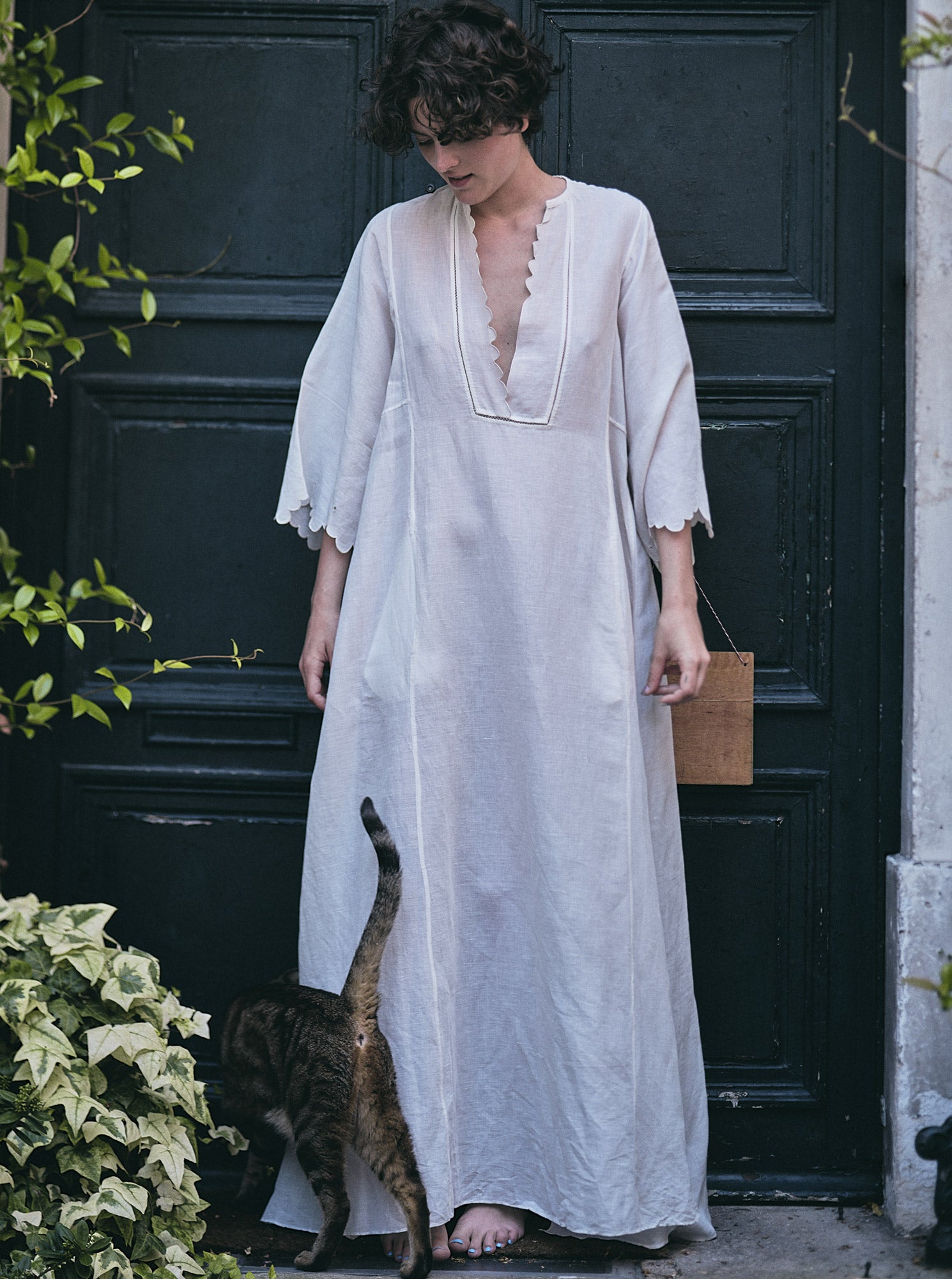 Paloma wearing Rachel white long Kaftan by Thierry Colson photographed by Stéphane Gautronneau