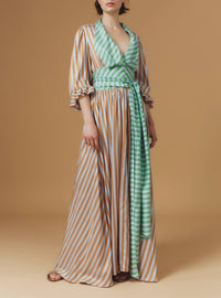Zorah Long Dress - Bouboulina Stripes - Brandy / Emerald