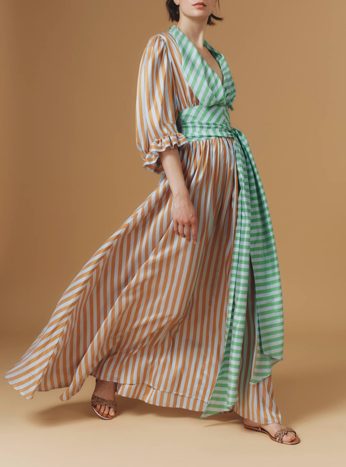 Zorah Long Dress - Bouboulina Stripes - Brandy / Emerald