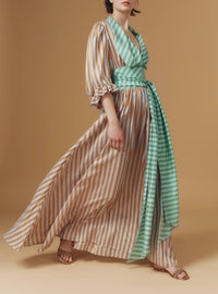Zorah Long Dress - Bouboulina Stripes - Brandy / Emerald