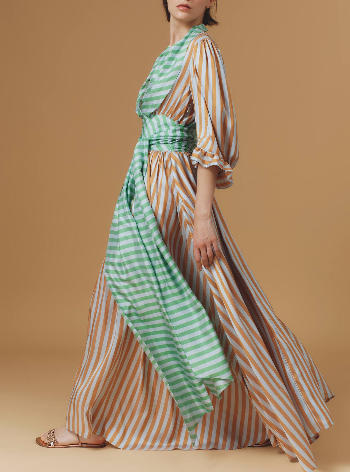 Zorah Long Dress - Bouboulina Stripes - Brandy / Emerald