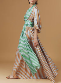 Zorah Long Dress - Bouboulina Stripes - Brandy / Emerald