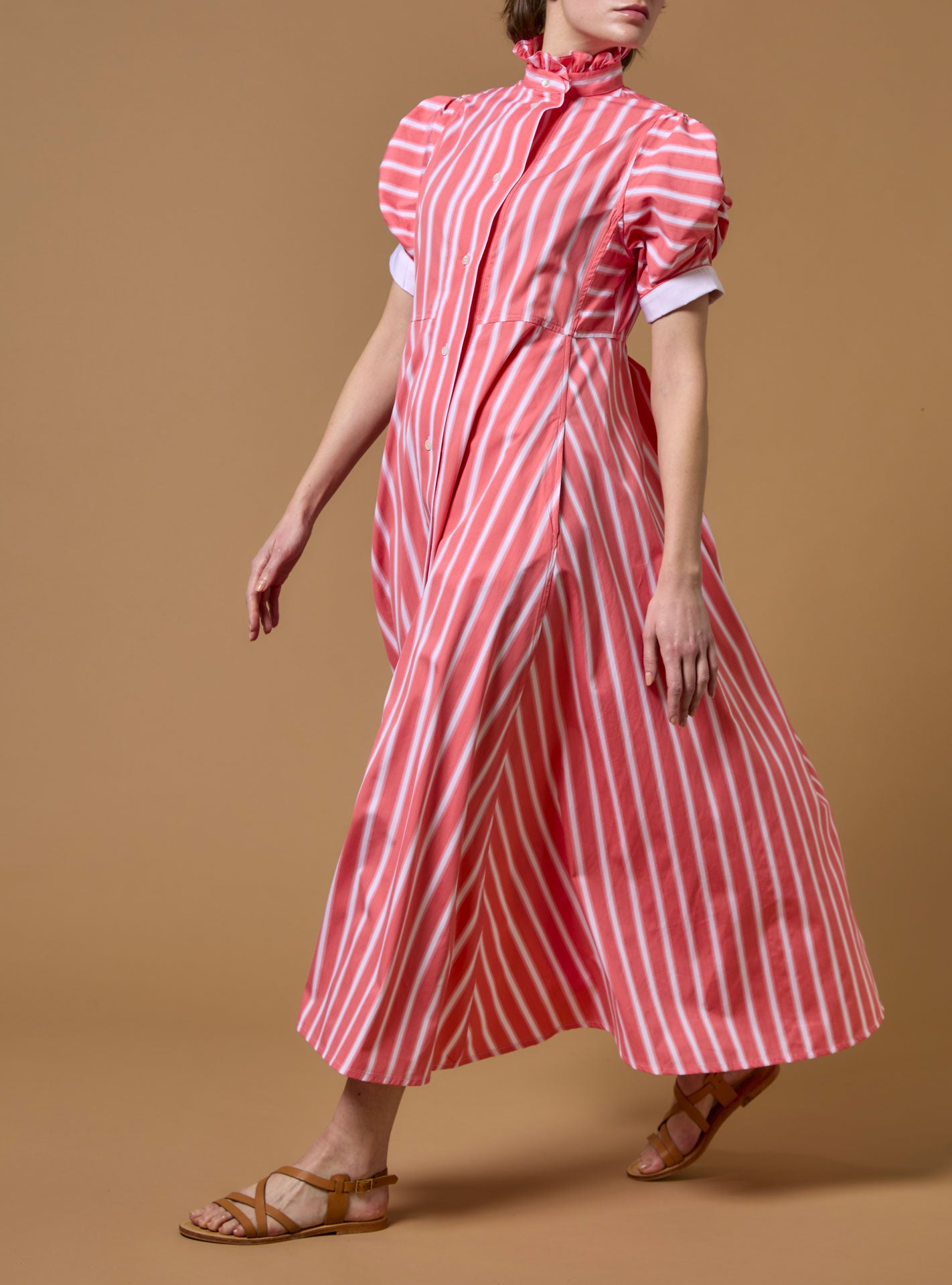 Side view - Venetia Coral Dress - Downing Poplin - Thierry Colson