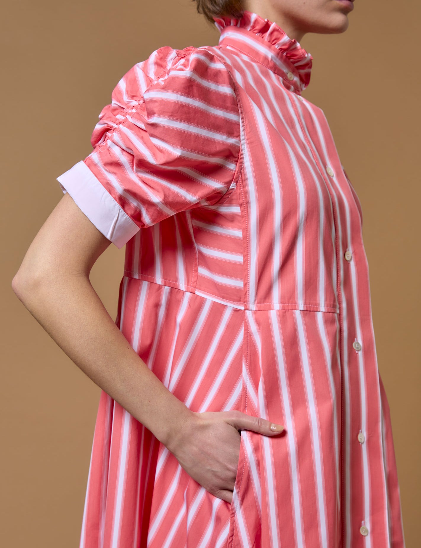 Sleeve close up - Venetia Coral Dress - Downing Poplin - Thierry Colson