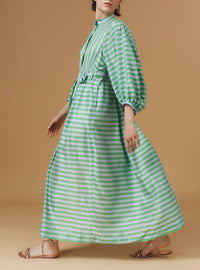 Yvonne Long Dress - Bouboulina Stripes - Emerald