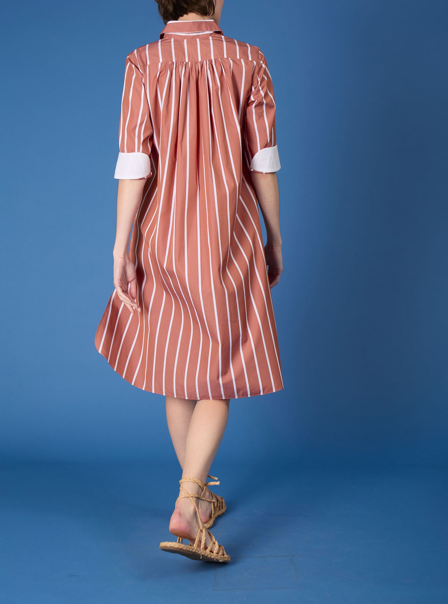 Back view - Angelica brown stripes shirt dress by Thierry Colson