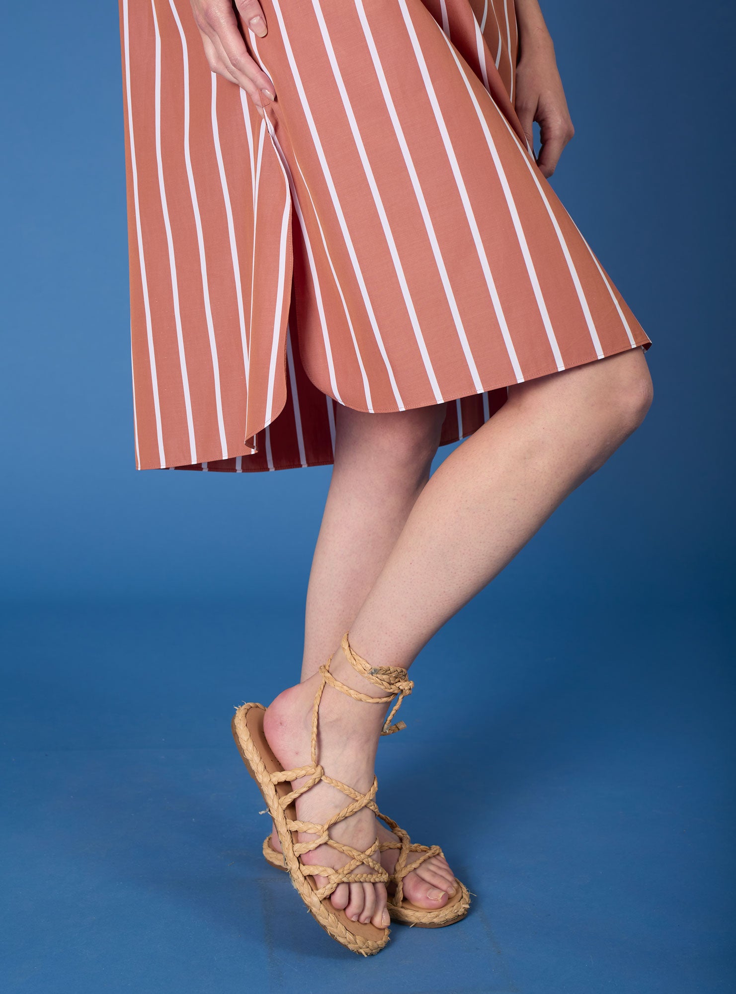 Botton Close Up - Angelica brown stripes shirt dress by Thierry Colson
