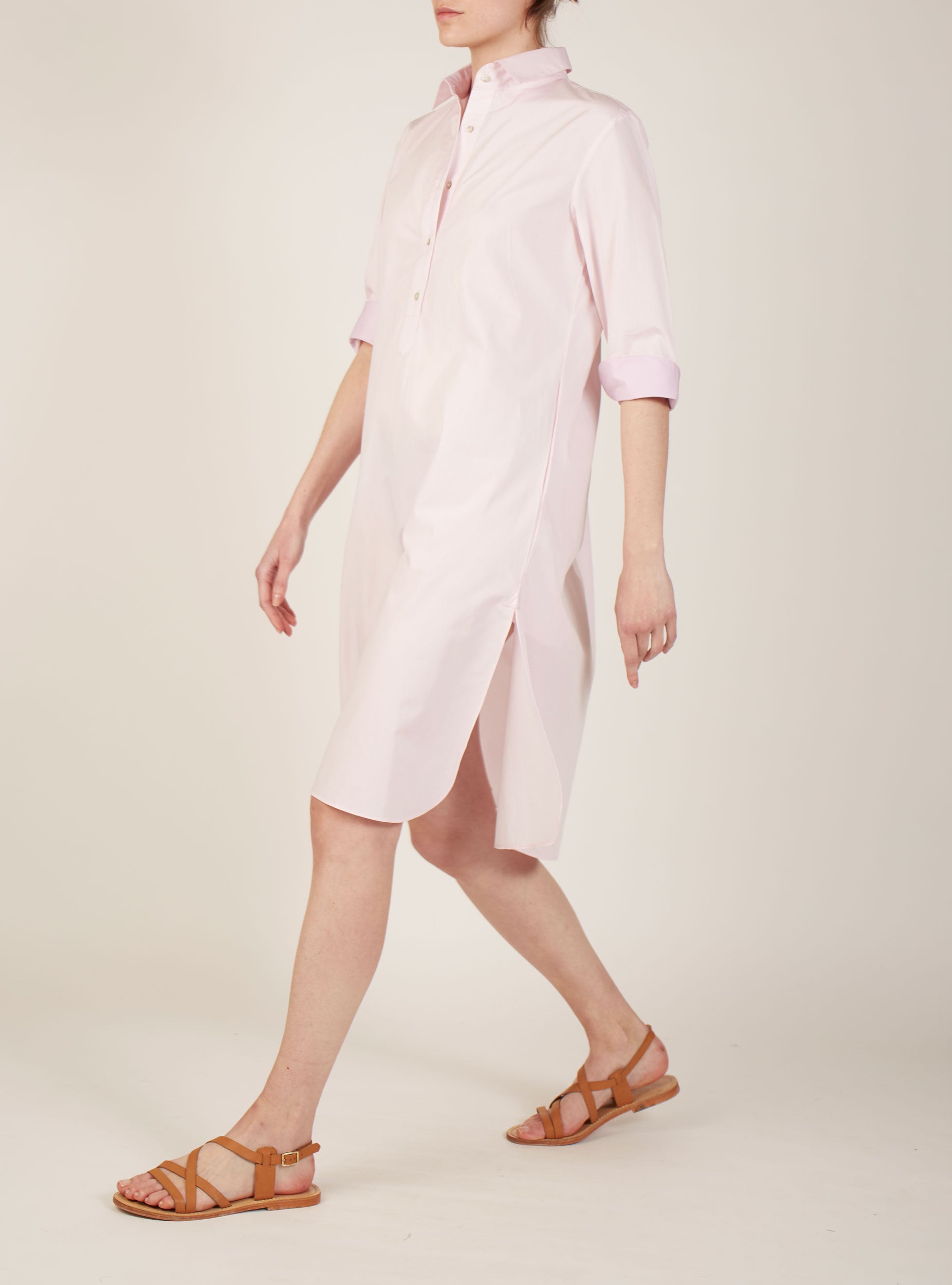 Side view of Angelica Pink shirt Dress by Thierry Colson