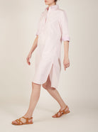 Side view of Angelica Pink shirt Dress by Thierry Colson