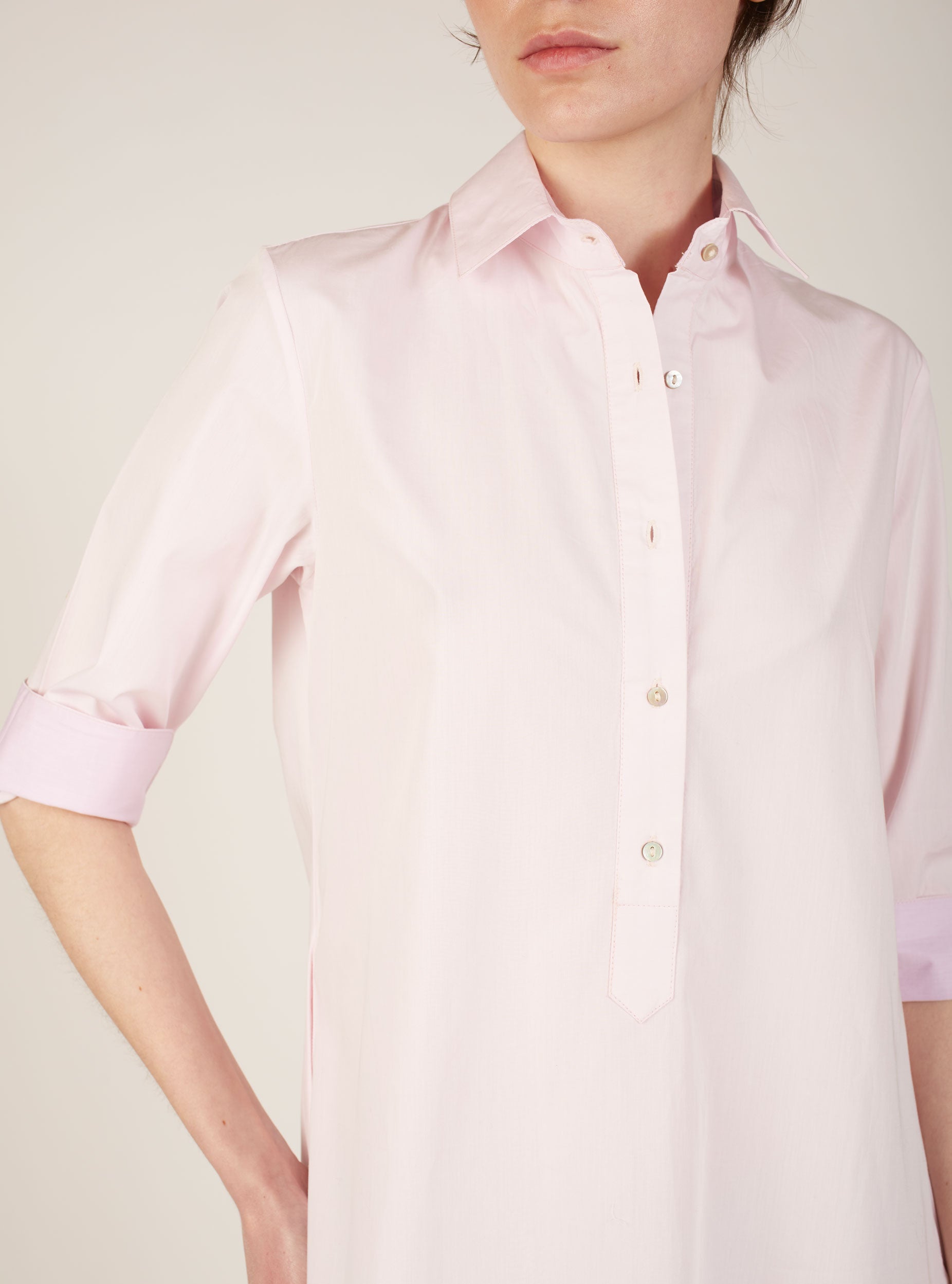 Detail of Angelica Pink shirt Dress by Thierry Colson