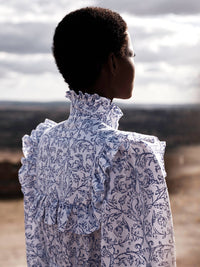 Zelda long dress stand collar - Evora Print - Baby Lavender