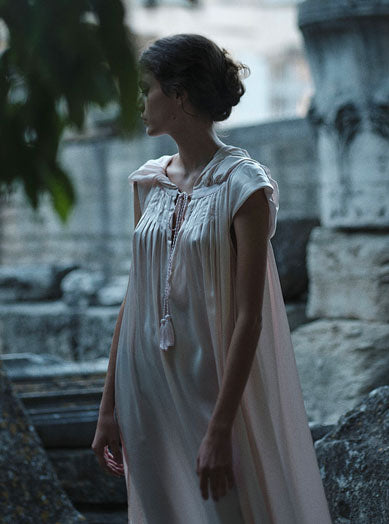 Anna wearing Eden Pink Silk Kaftan by Thierry Colson photographed by Stéphane Gautronneau