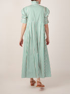 Back view of Venetia Mayfair Green/Salmon/White Dress by Thierry Colson, the perfect dress for summer