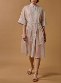 Oriane Knee Dress - Berlingot Stripes - Mint / Pink