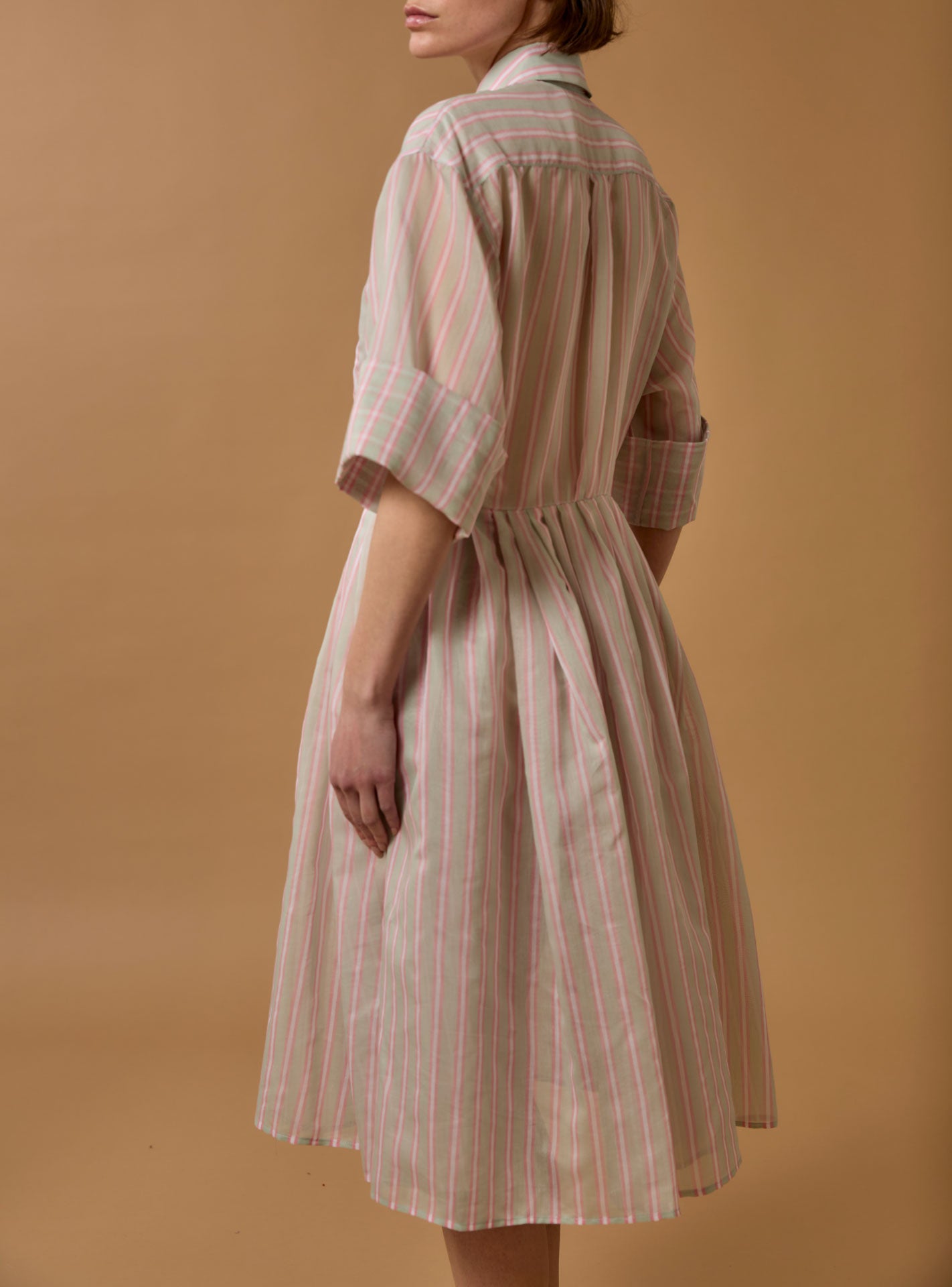 Thierry Colson Oriane Knee Dress - Berlingot Stripes - Mint / Pink Thierry Colson Oriane Knee Dress - Berlingot Stripes - Mint / Pink