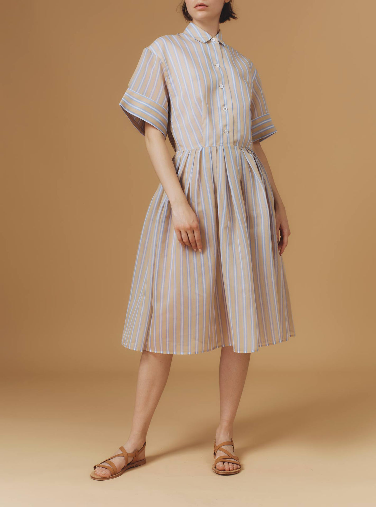 Oriane Knee Dress - Berlingot Stripes - Nude / Parma