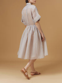Oriane Knee Dress - Berlingot Stripes - Nude / Parma