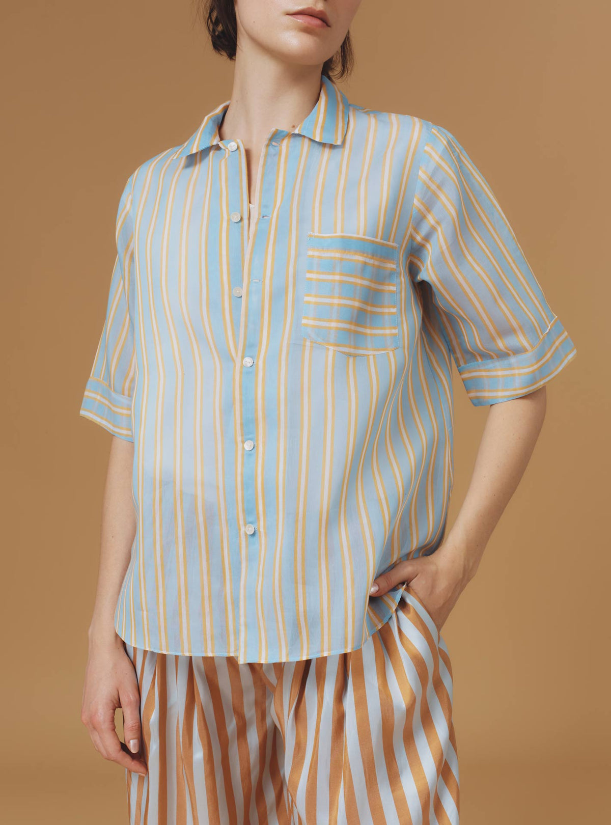 Zouk Shirt - Berlingot Stripes - Heaven Blue / Corn