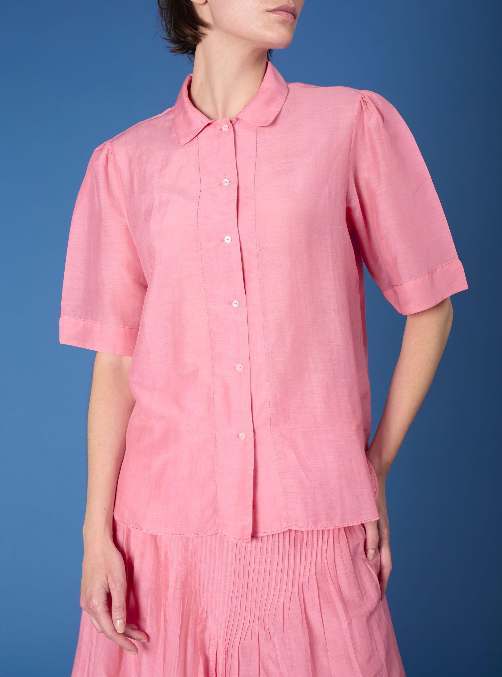 Front view Betty Candy Pink Shirt by Thierry Colson