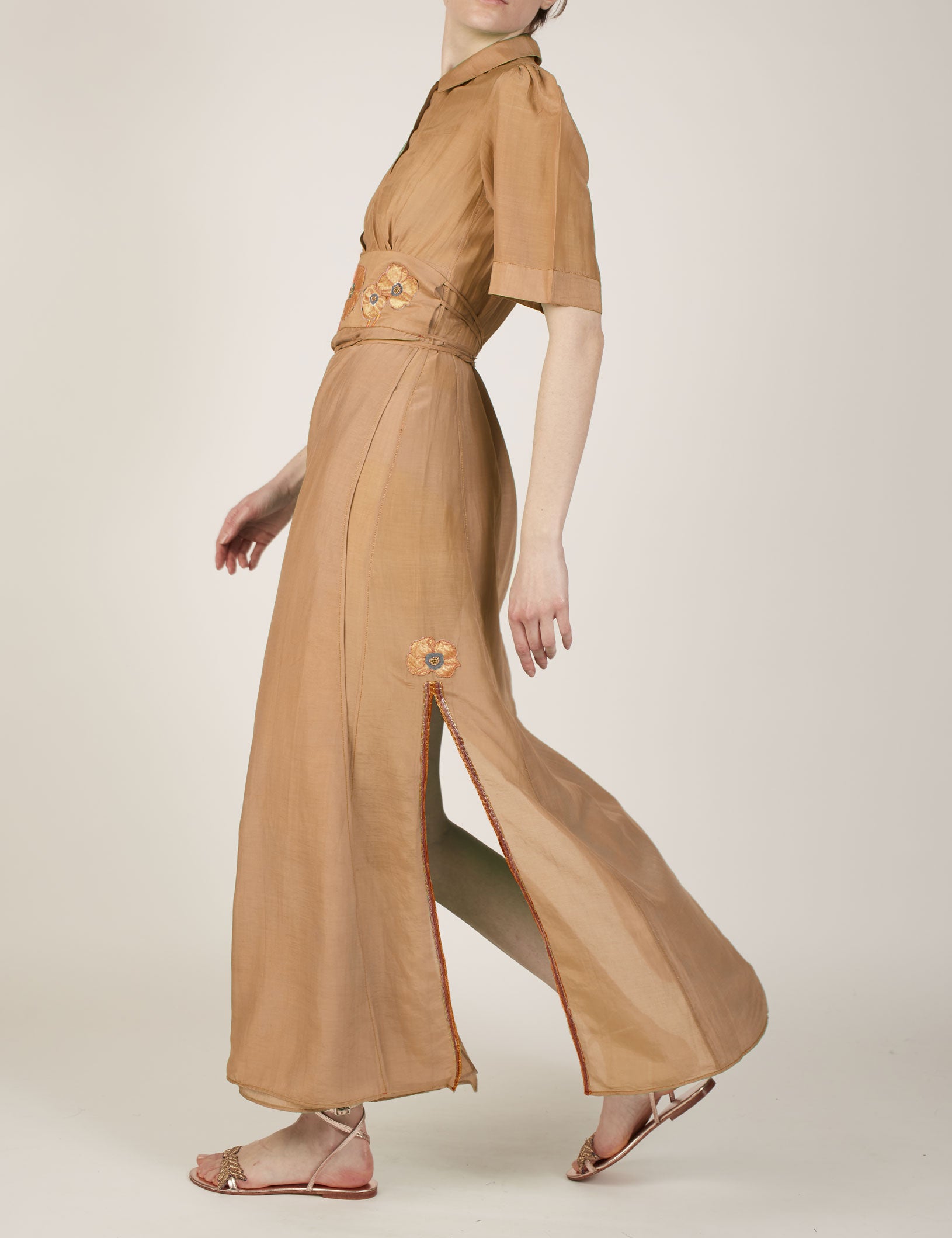 Side View Betty Sand Rose Long Dress by Thierry Colson