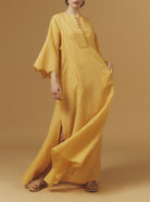 Front view Rachel Sunflower Long Kaftan by Thierry Colson - Barocco Scallops theme