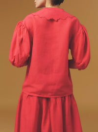 Back view of Vanina Barocco Scallops Rapsberry Blouse by Thierry Colson