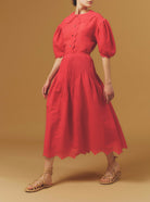 Front view of Verde Barocco Scallops Raspberry Skirt by Thierry Colson