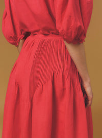 Detail Back view of Verde Barocco Scallops Raspberry Skirt by Thierry Colson