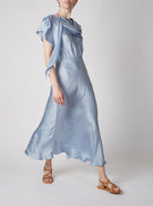 Side view of Whitney Silver Blue Silk Dress by Thierry Colson