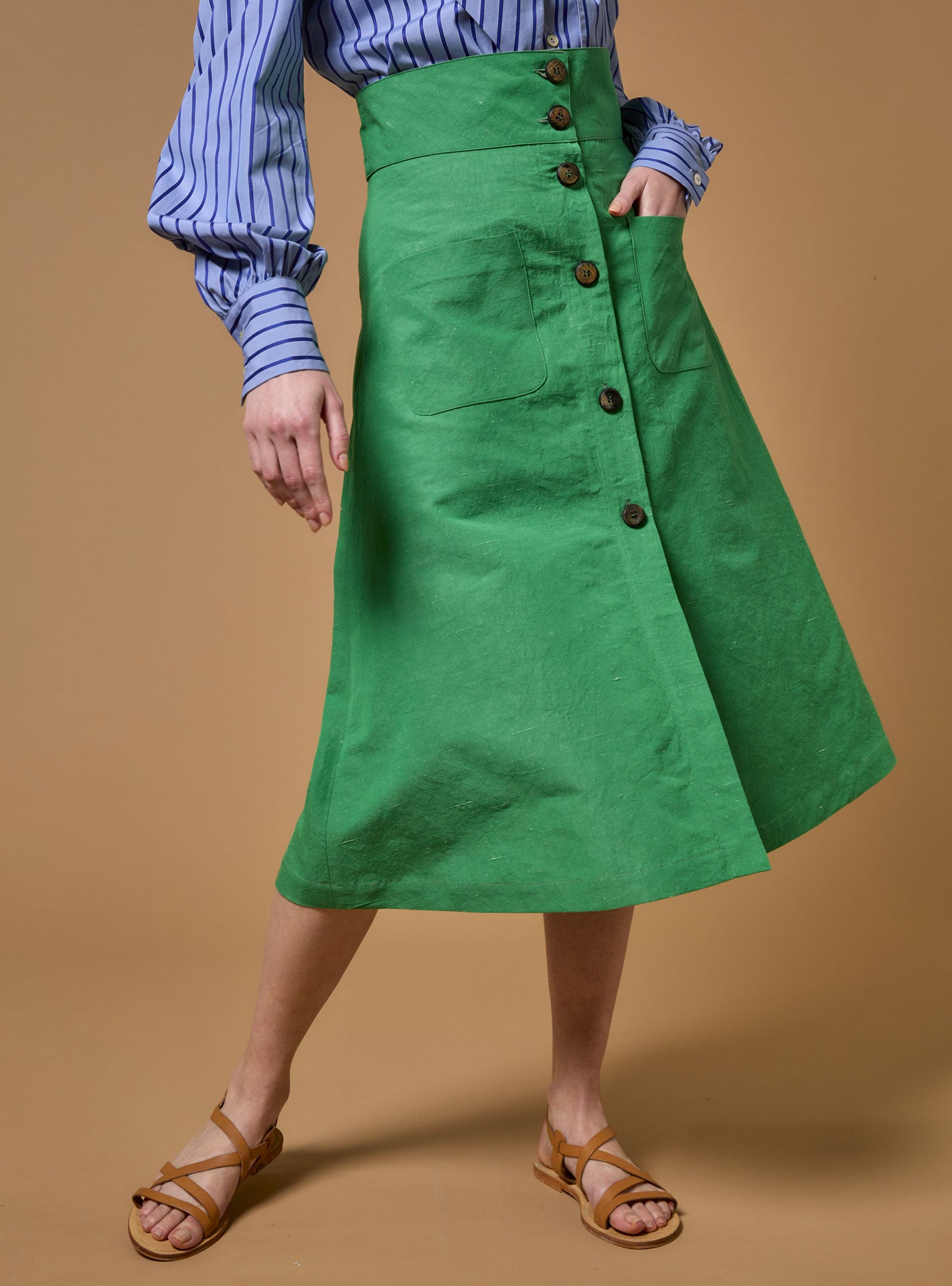 Front view of Yardley The Gentle Gardener Grass lining Bubblegum Skirt by Thierry Colson