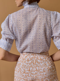 Back detail of Vita Evora Print Baby Lavender Blouse by Thierry Colson