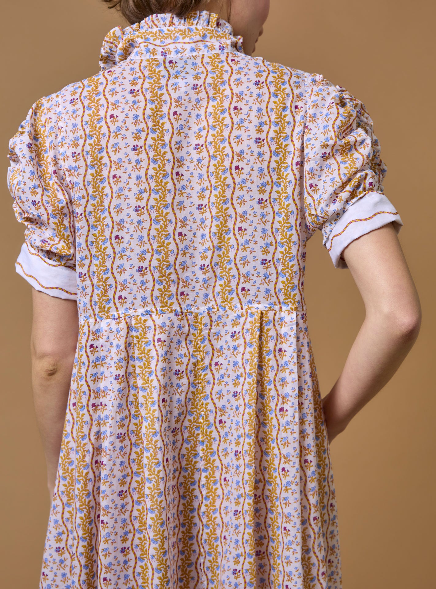 Close up Back view - Venetia Mustard Dress - Liselund Print - Thierry Colson