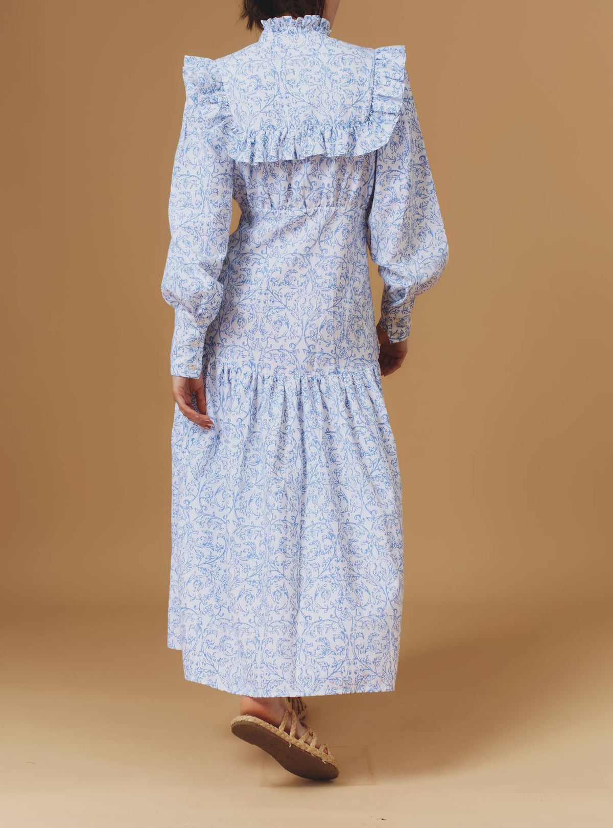 Zelda long dress stand collar - Evora Print - Baby Lavender