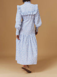 Zelda long dress stand collar - Evora Print - Baby Lavender