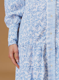 Zelda long dress stand collar - Evora Print - Baby Lavender