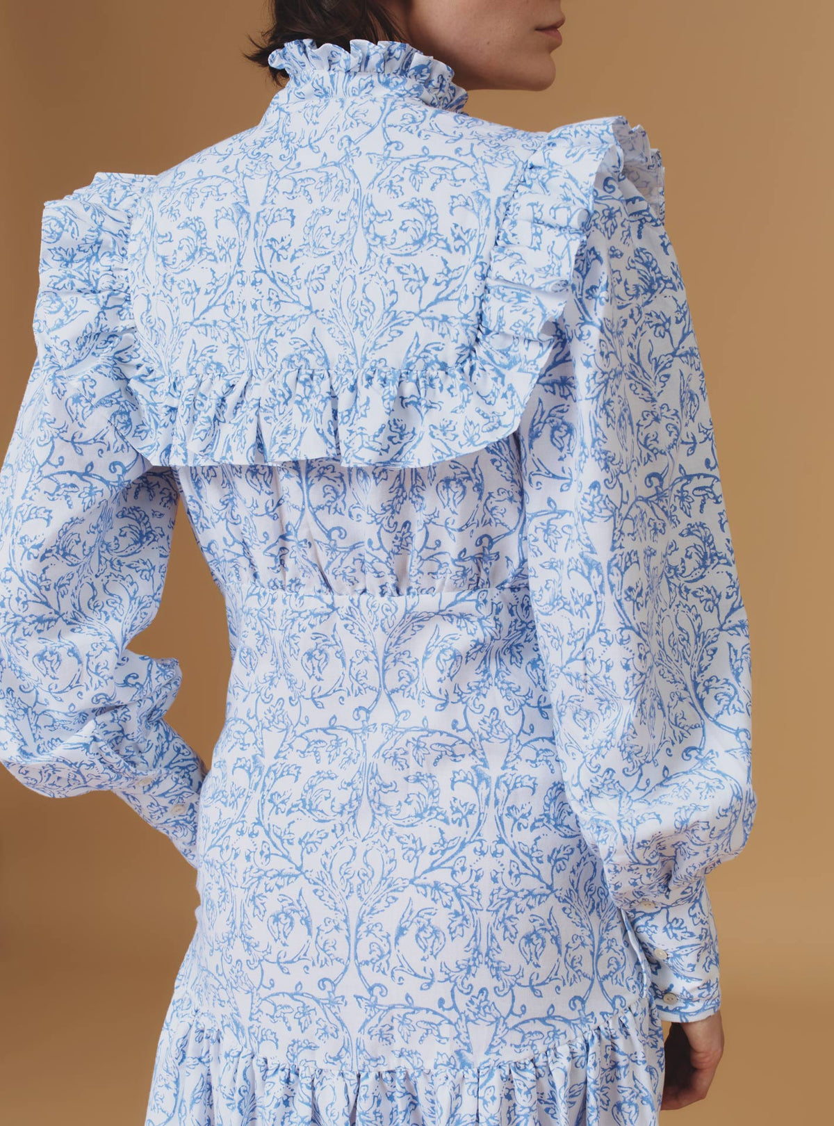 Zelda long dress stand collar - Evora Print - Baby Lavender