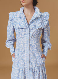 Zelda long dress stand collar - Evora Print - Baby Lavender