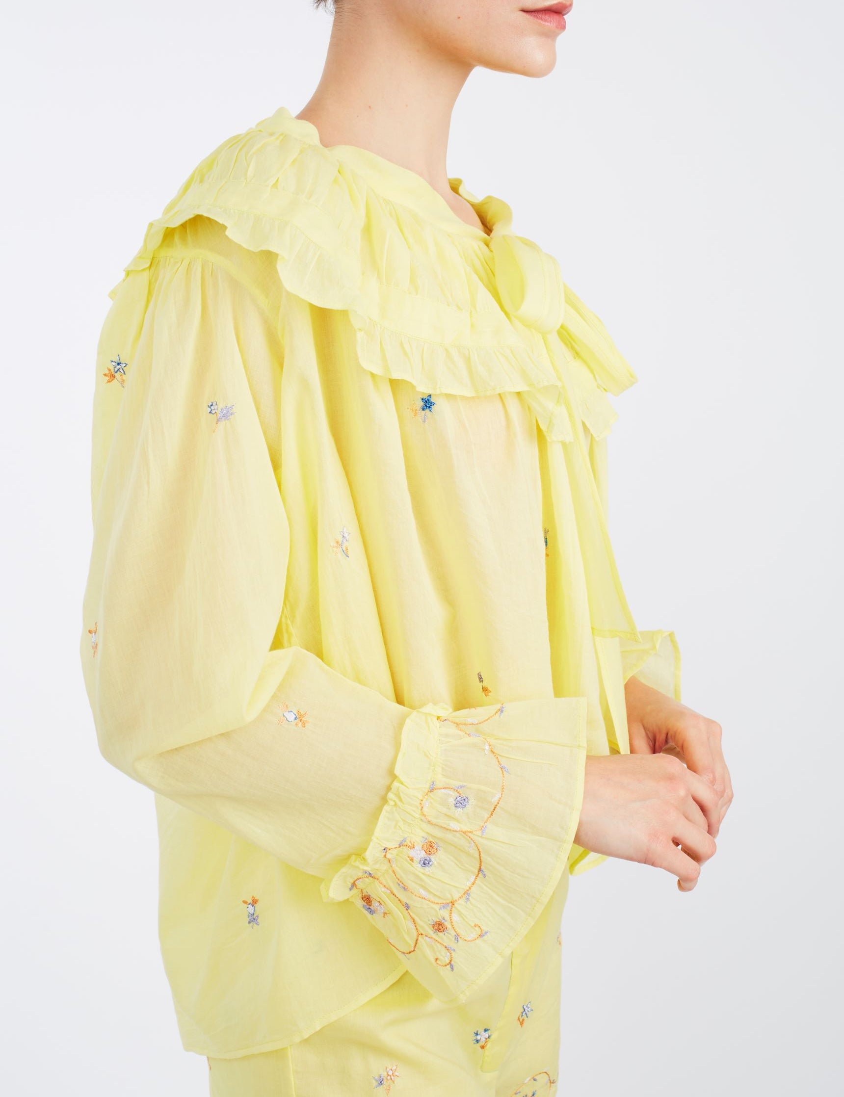 Side view Dauphine Sweet Lemon blouse by Thierry Colson
