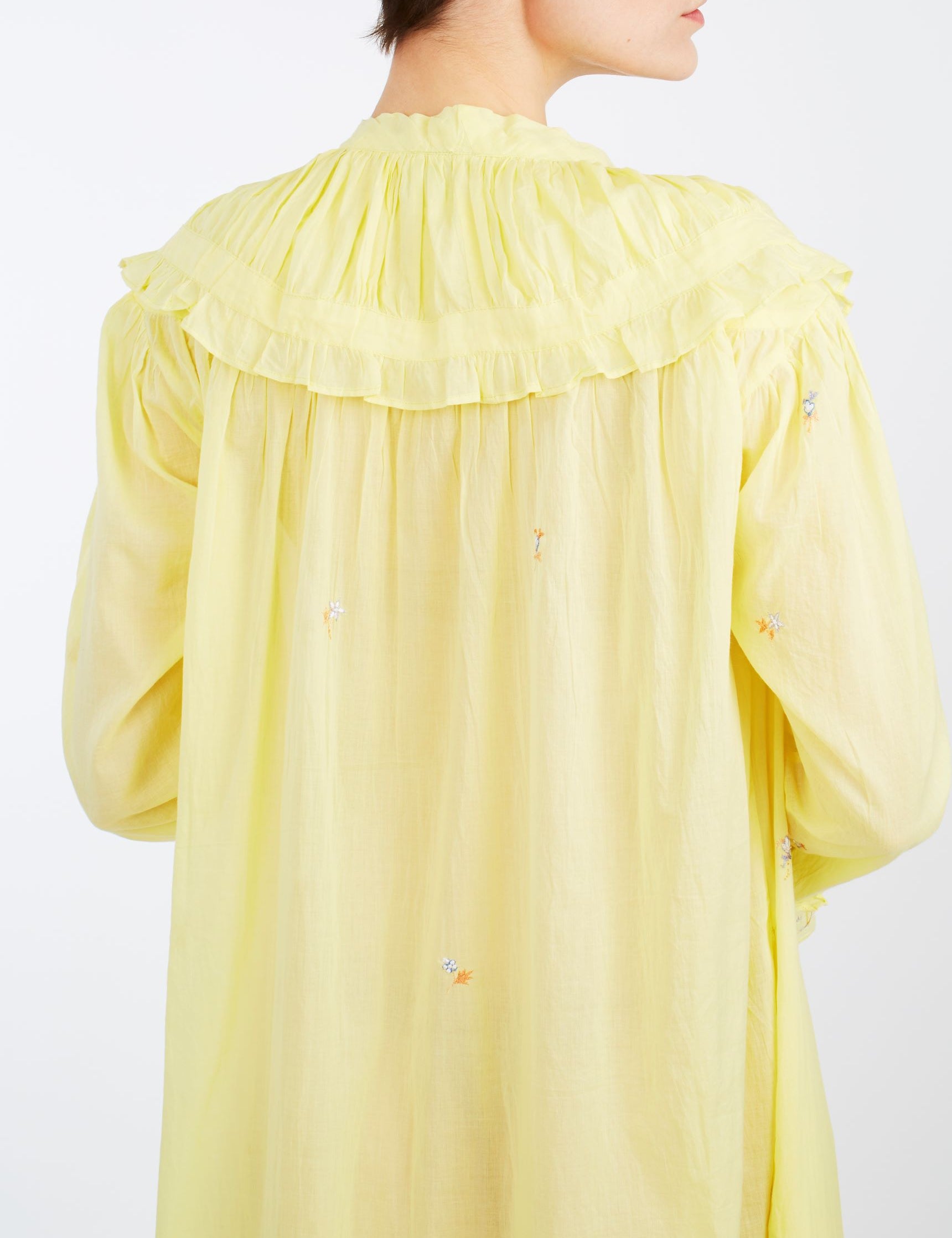 Detail back view Dauphine sweet lemon dress by Thierry Colson 