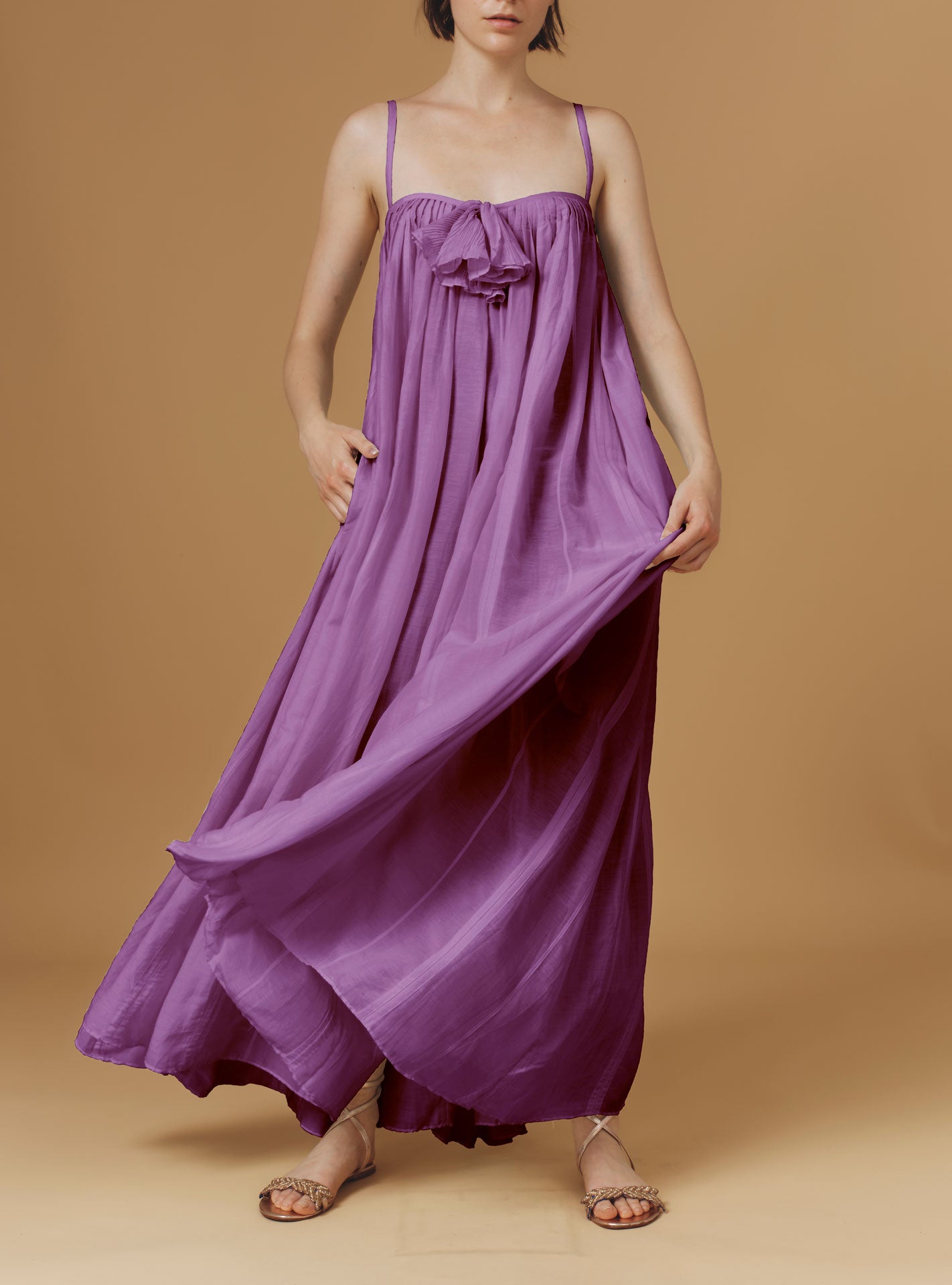 Zenobia long dress - Optical Pleats - Wisteria – Thierry Colson