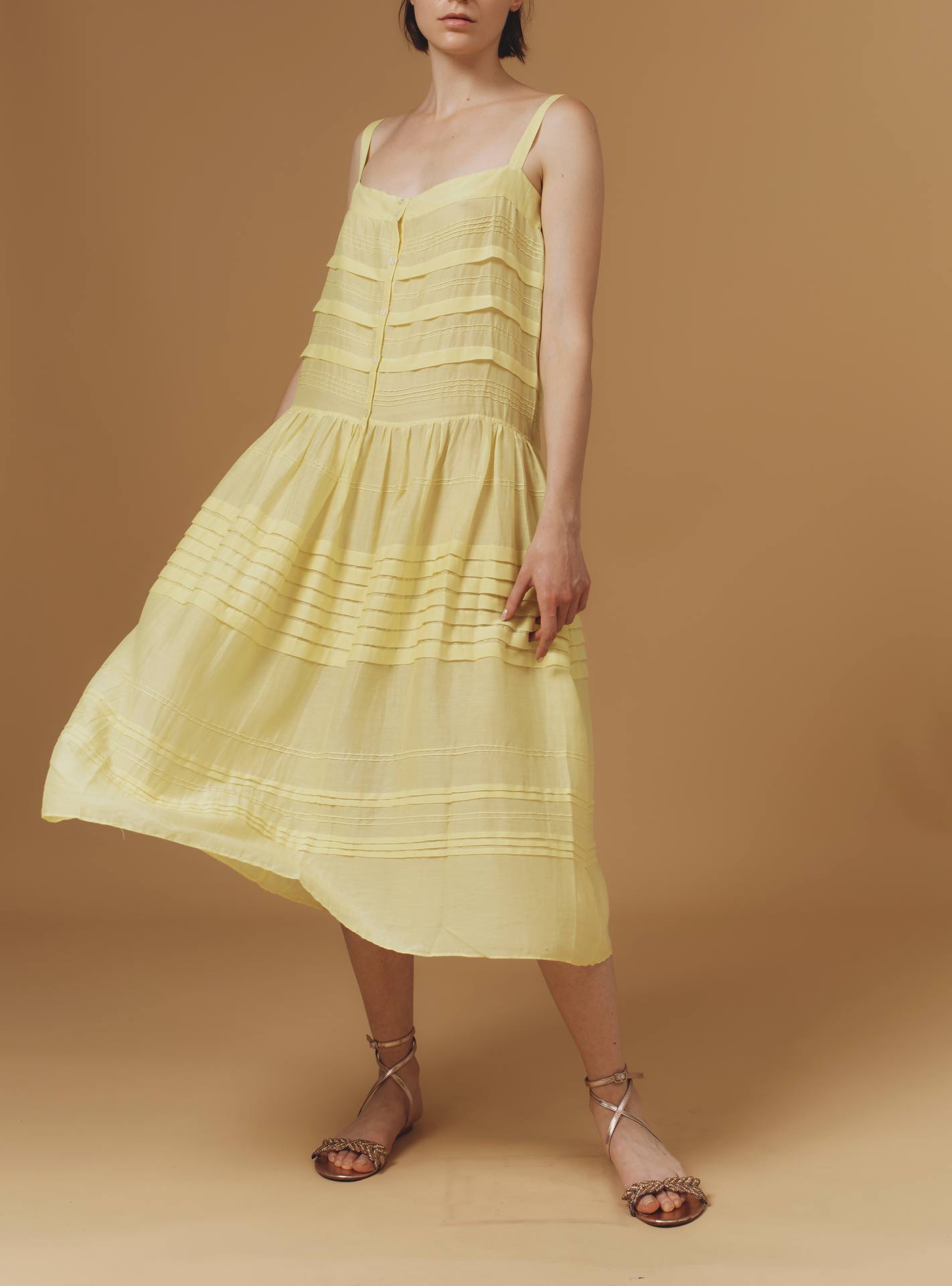 Zafiria Optical Pleats Lemon dress by Thierry Colson