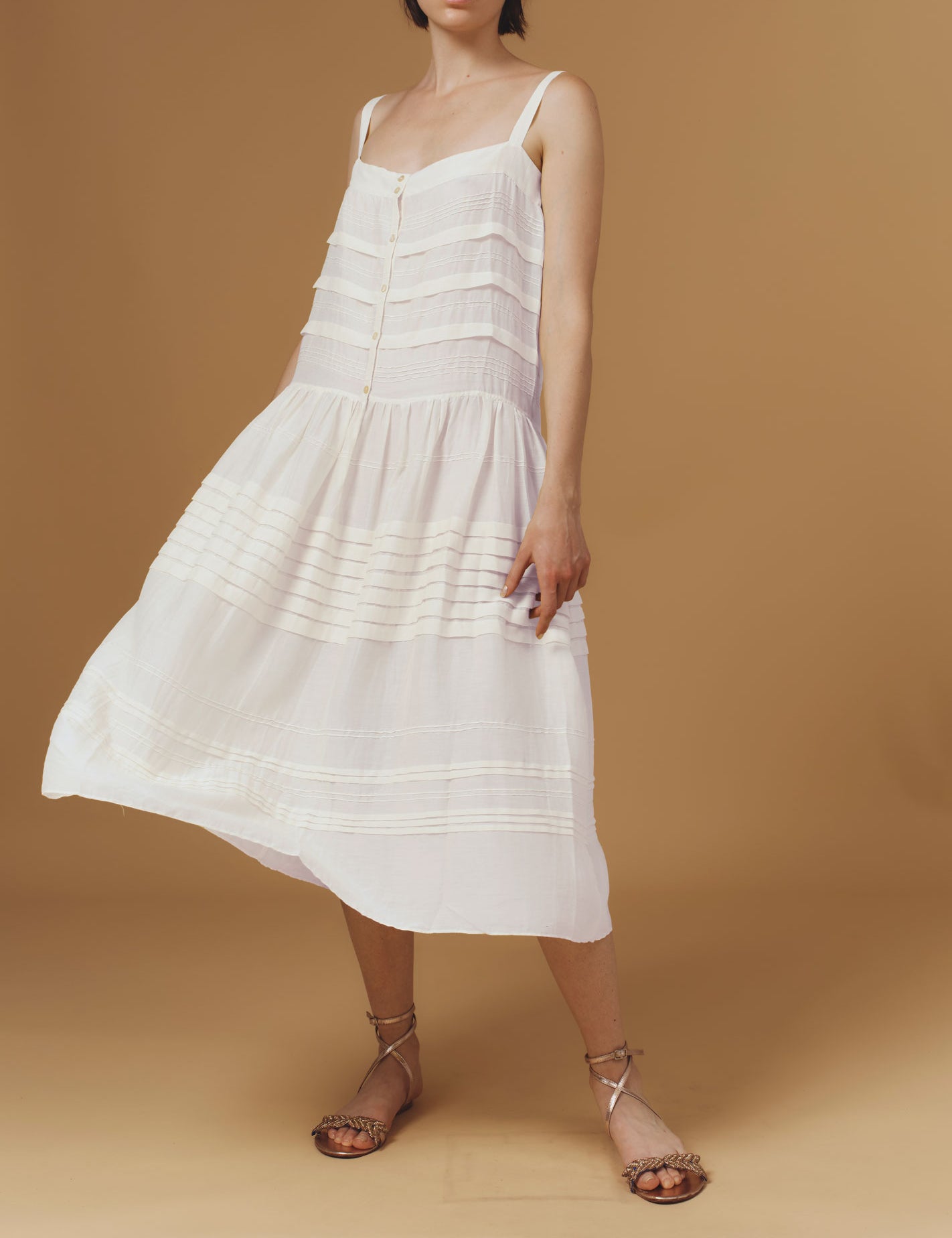 Zafiria Optical Pleats Off White dress by Thierry Colson