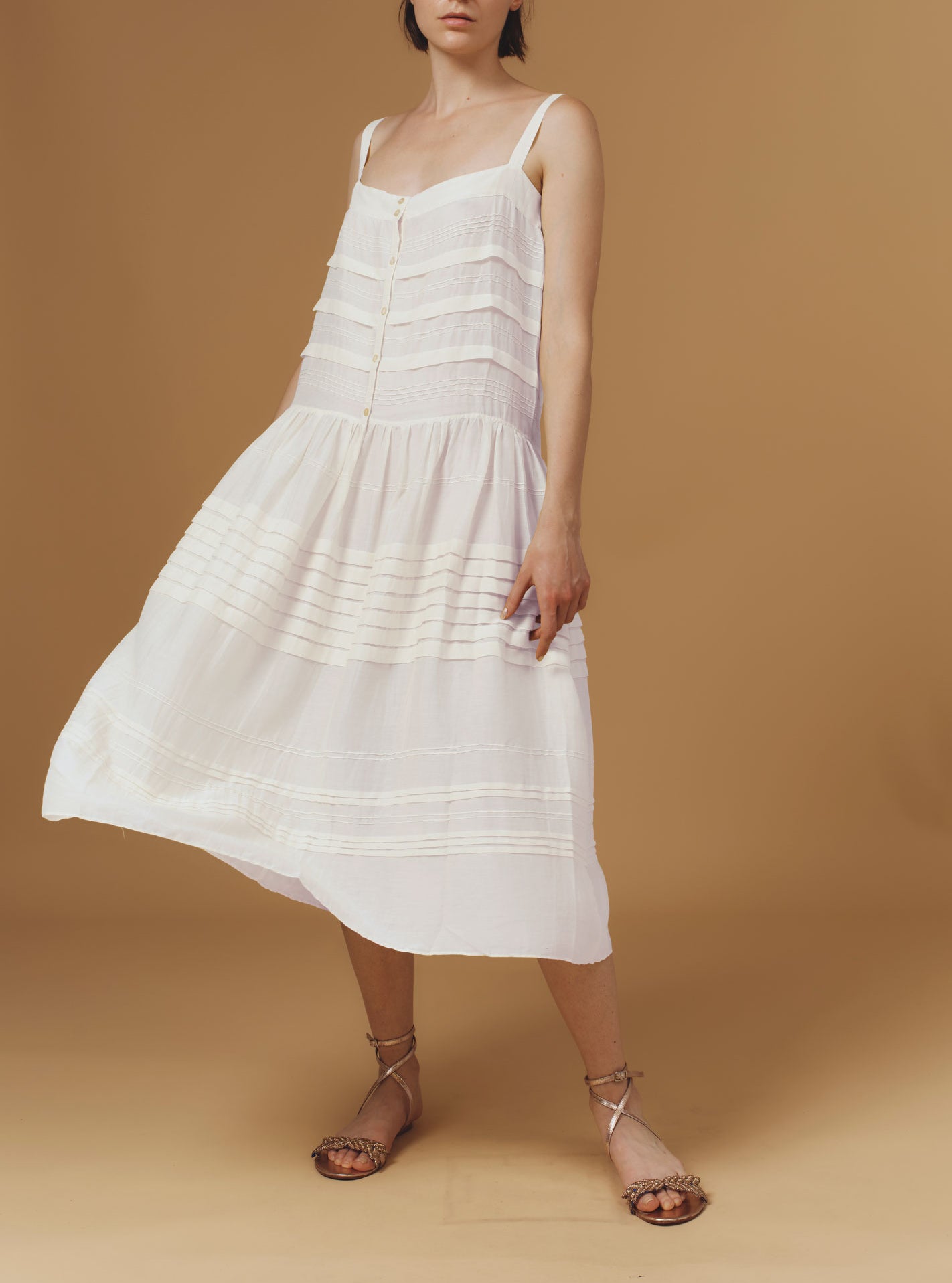 Zafiria Optical Pleats Off White dress by Thierry Colson