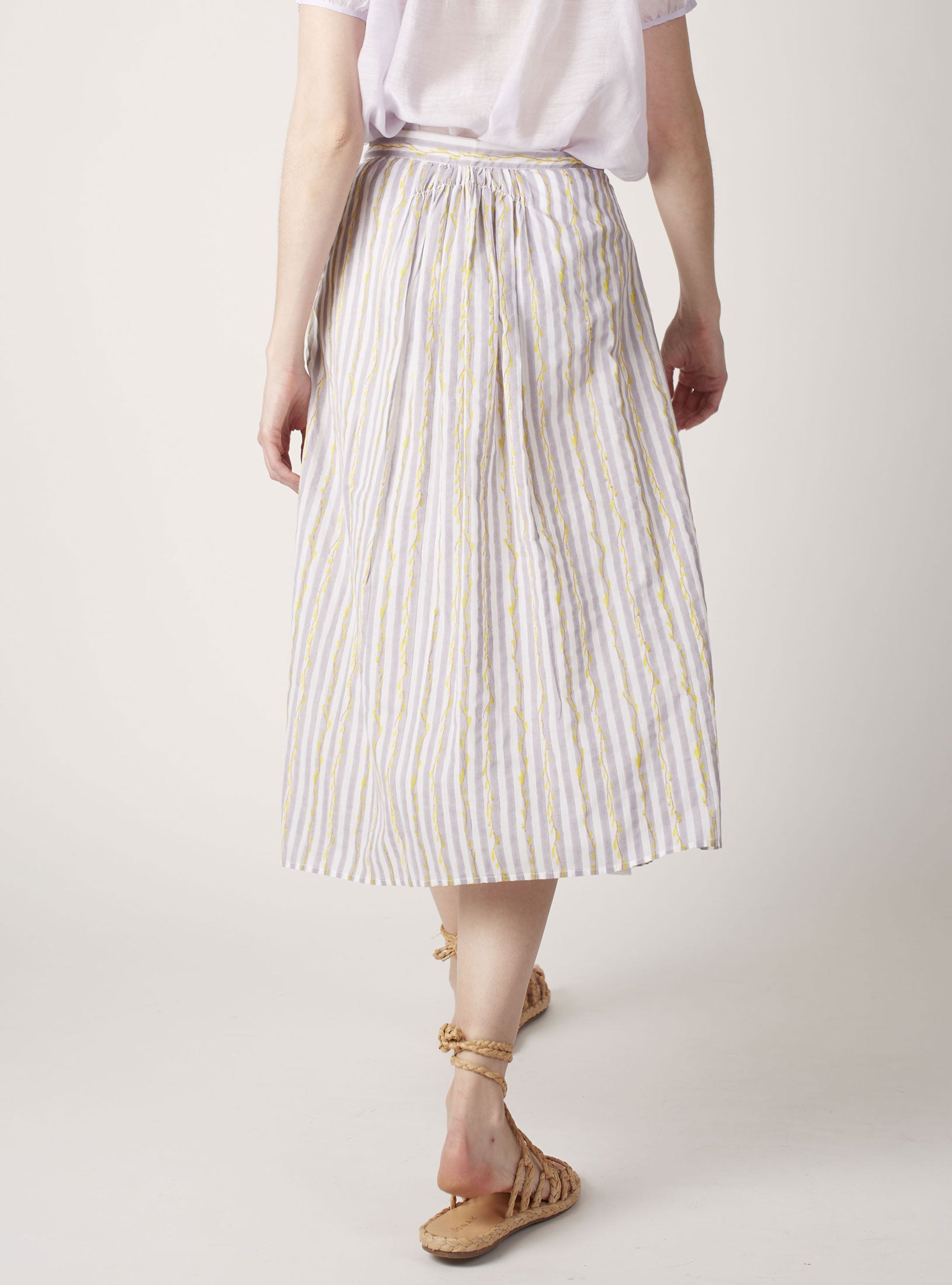 Yulia Floral Stripes Lilac Yellow Skirt by Thierry Colson